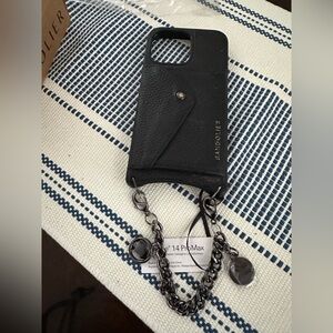 Bandolier Hailey Black 14 pro max Leather Phone Case with Charm Chain